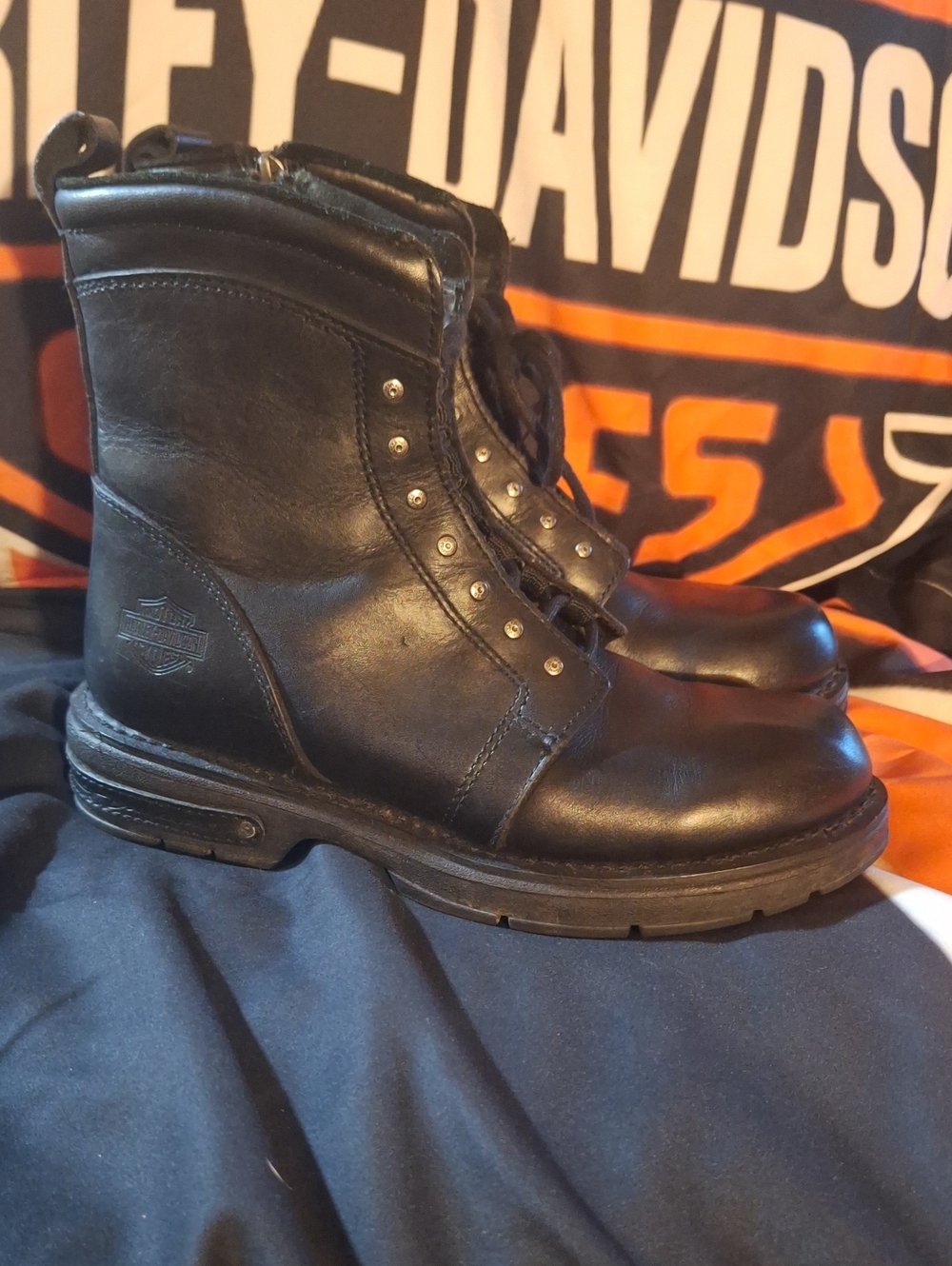 Harley-Davidson Women's Black Leather Side-Zip Motorcycle Riding Boots